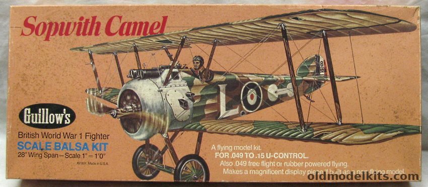 Guillows Sopwith Camel - 28 inch Wingspan Flying Model, 801 plastic model kit